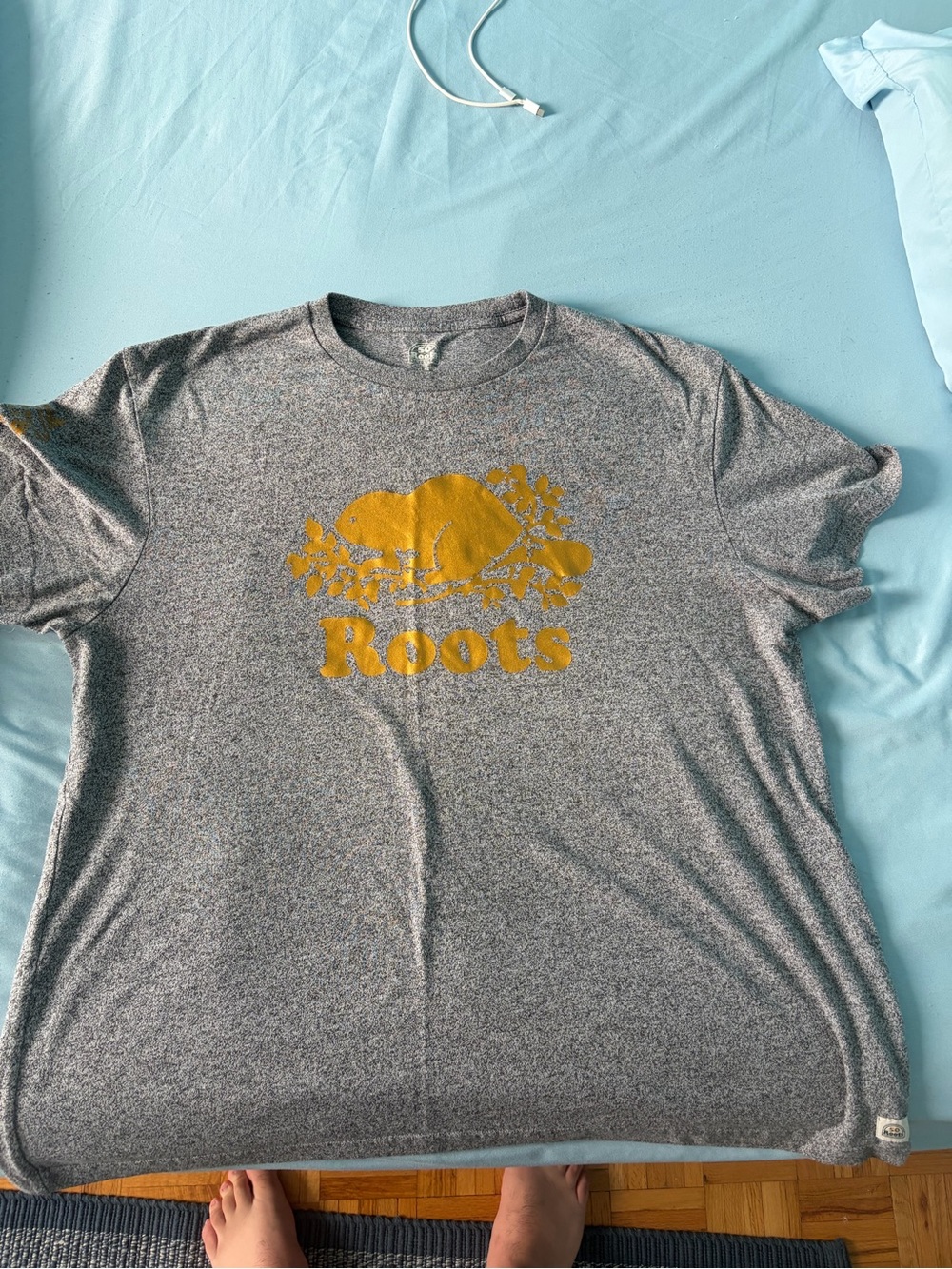 Roots Gray Tee with Gold Logo Script